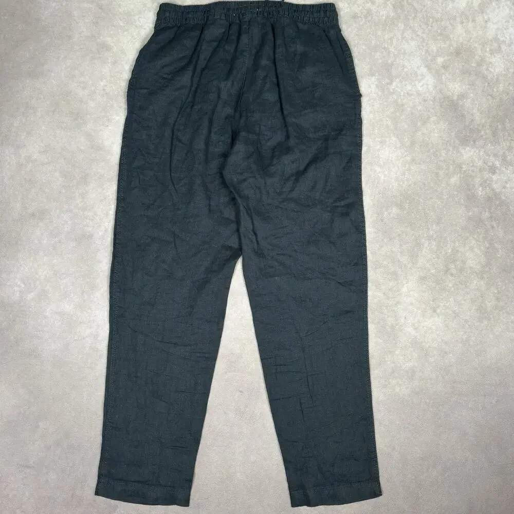 H&M 100% Linen Pants Women’s Sz Small Navy Blue Pull On Drawstring Elastic Waist